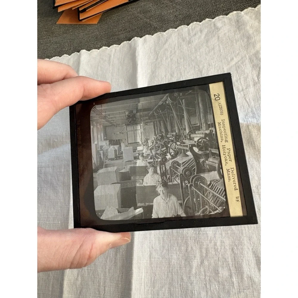Magic Lantern GLASS Ephemera Inspecting Paper‎ Delivered Machine, Holyoke, Mass.